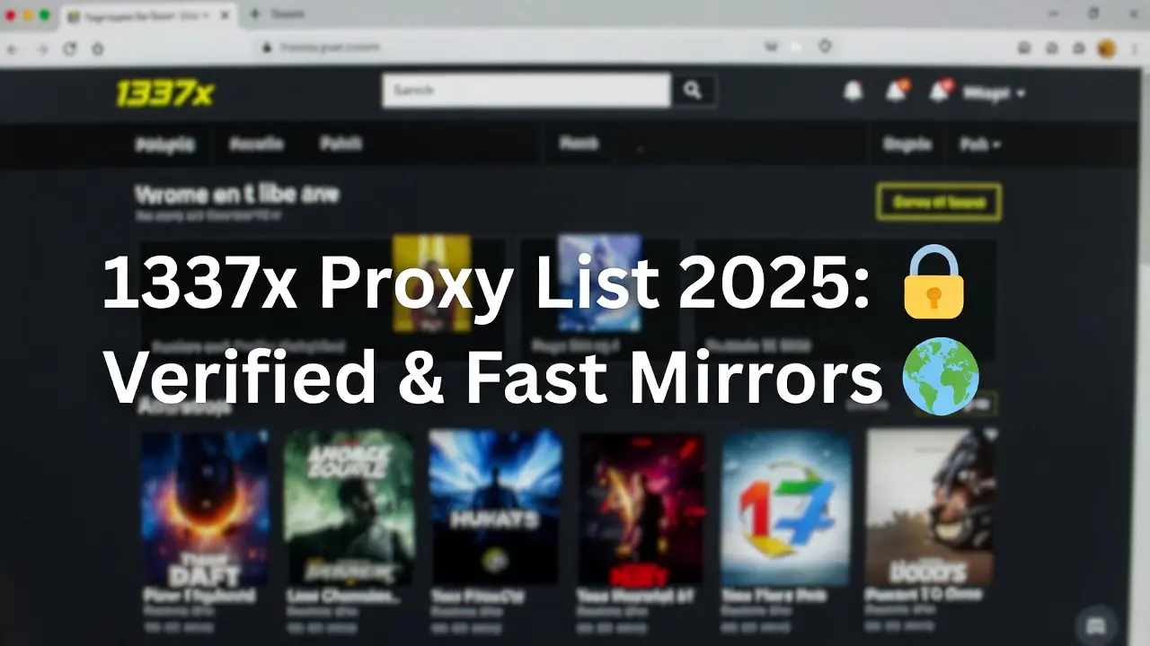 1337x Proxy List 2025: Verified and Fast Mirrors with lock and globe icons for bypassing blocks