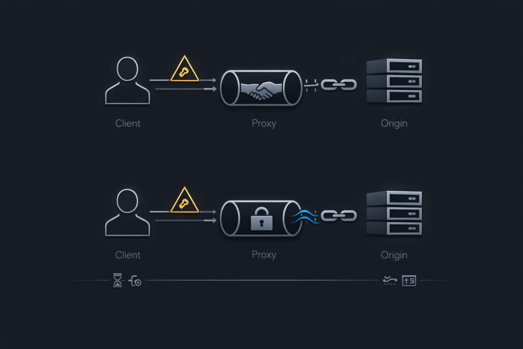CONNECT tunnel first, TLS handshake after