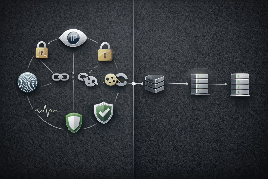 Risk boundary between IP rotation and identity signals.