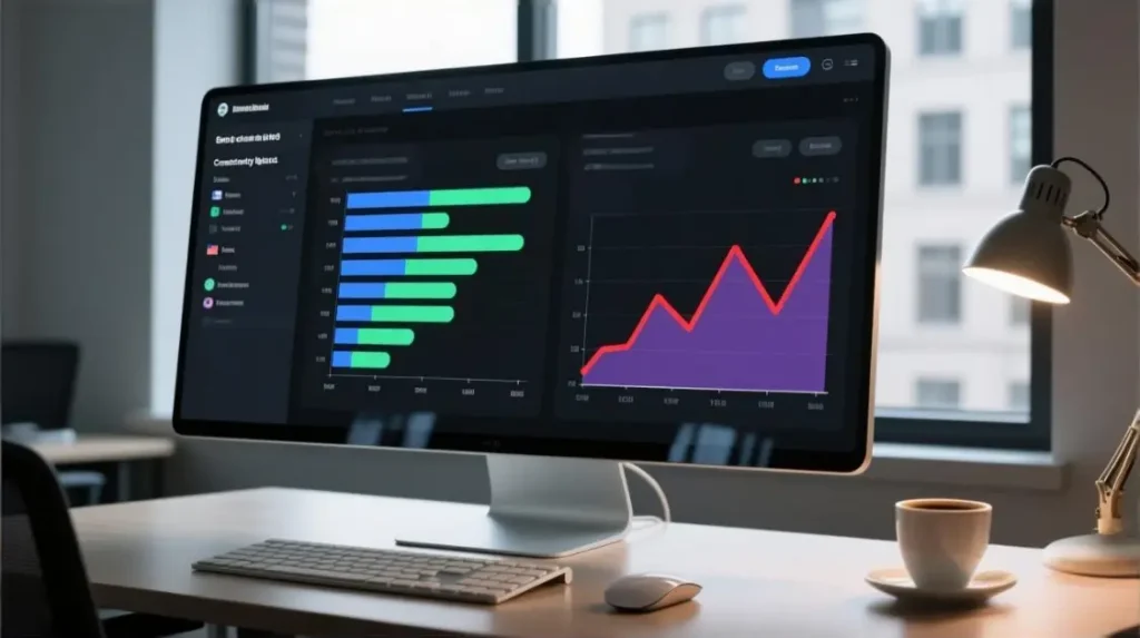 analytics dashboard showing geo consistency, session duration, and request rate trends