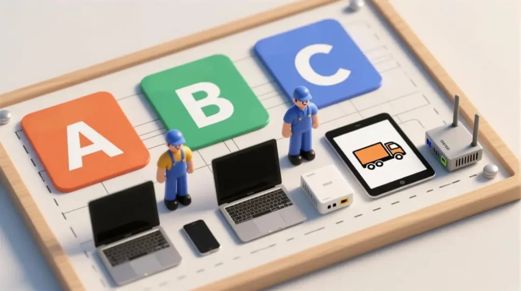example binding map linking stores operators devices and routes