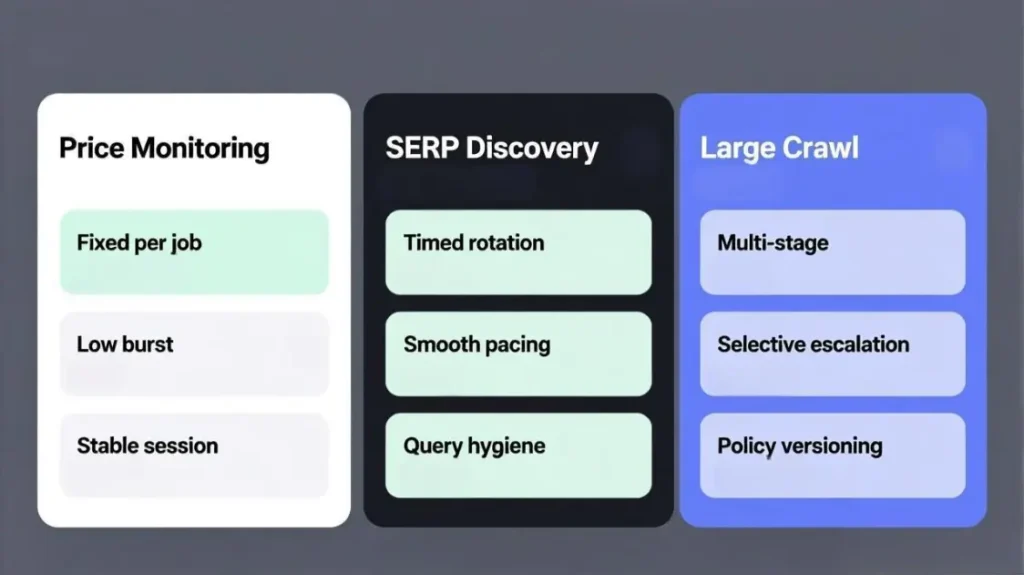 Workflow routing map for price monitoring SERP discovery and large crawl