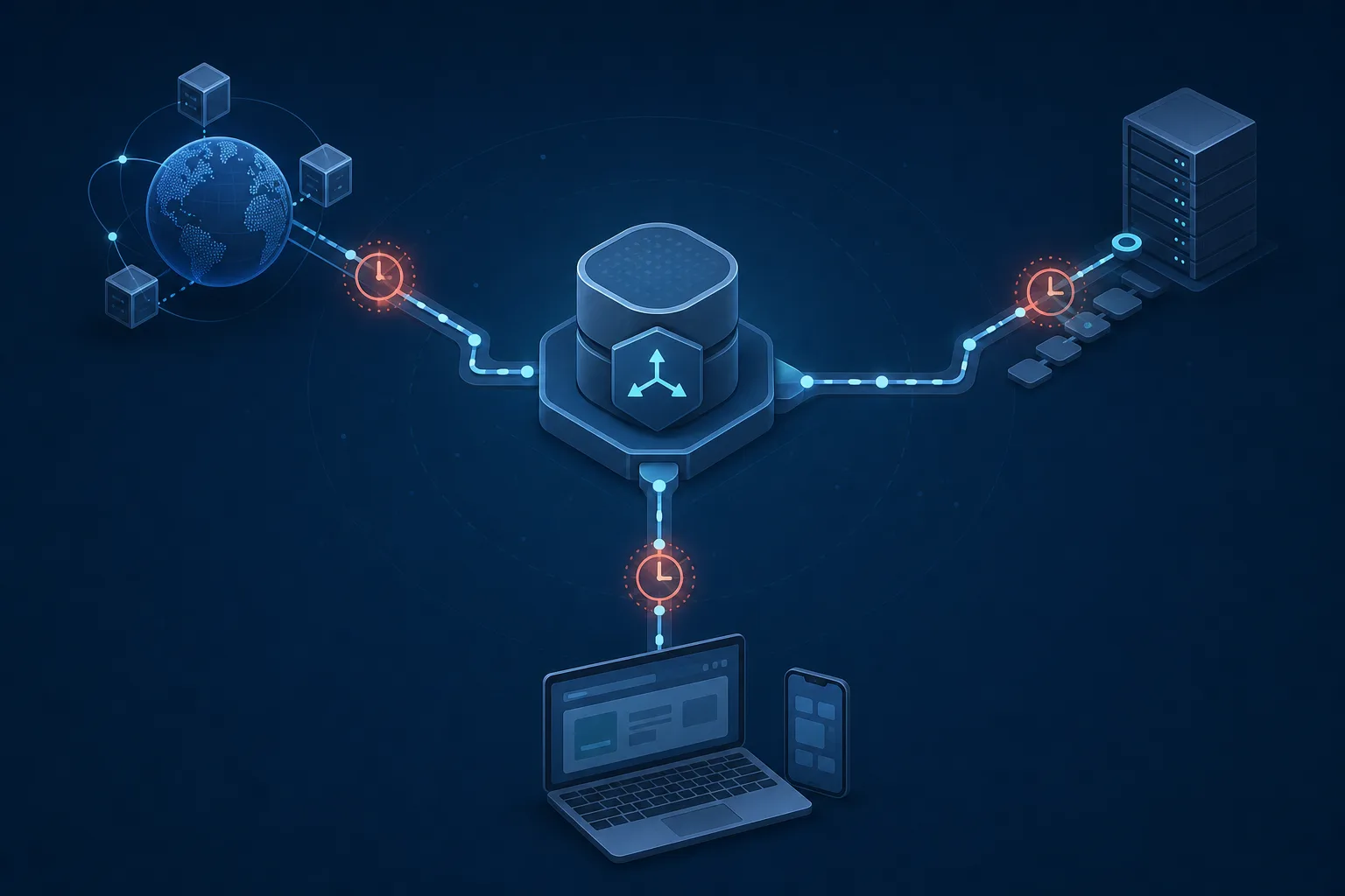 Editorial network diagram showing a SOCKS5 proxy timeout branching into DNS, connection, and client-setting checks.