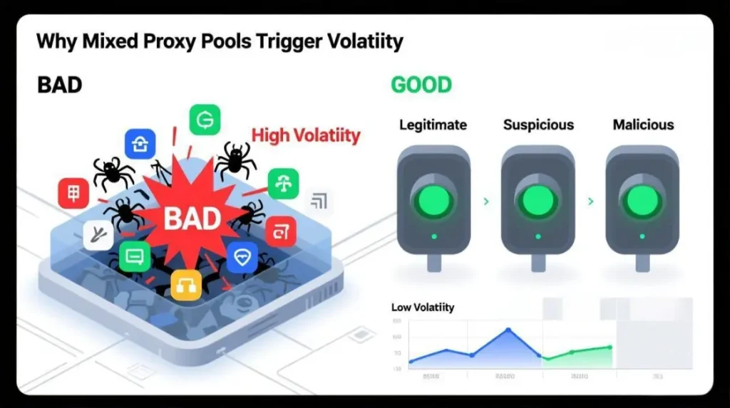 Mixed proxy traffic pattern causing Instagram risk signals and checkpoint waves