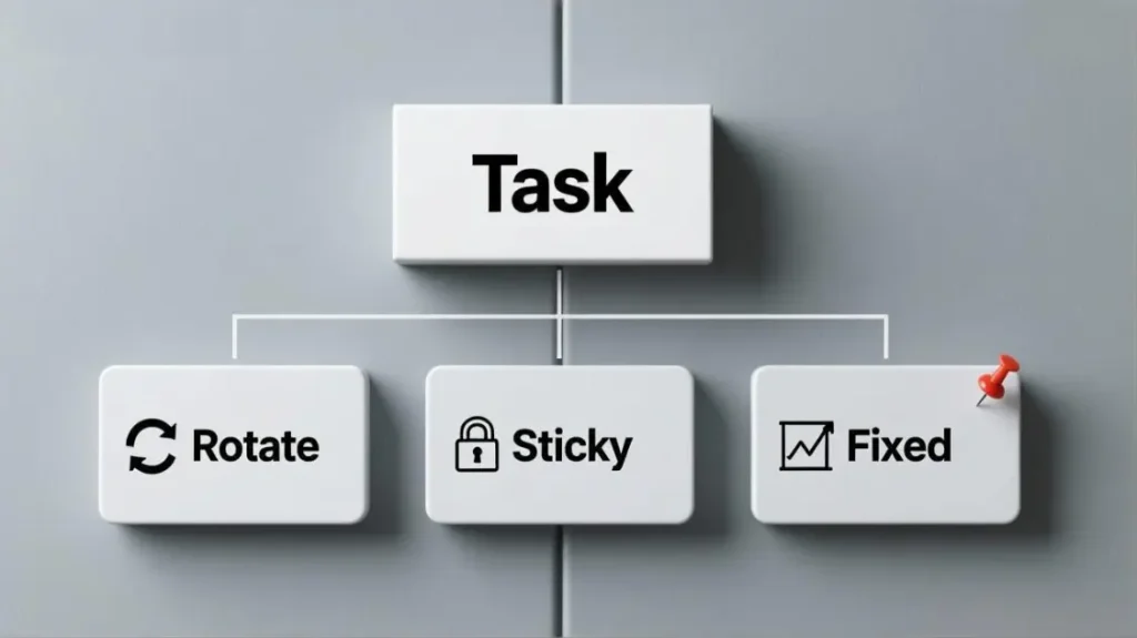 Decision split between rotate sticky session and fixed route for continuity