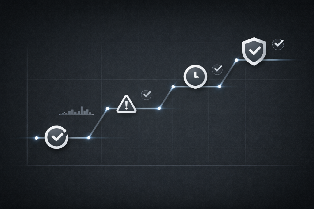 Validation gates mapped onto a ramp-and-soak traffic curve for Snapchat proxy testing.