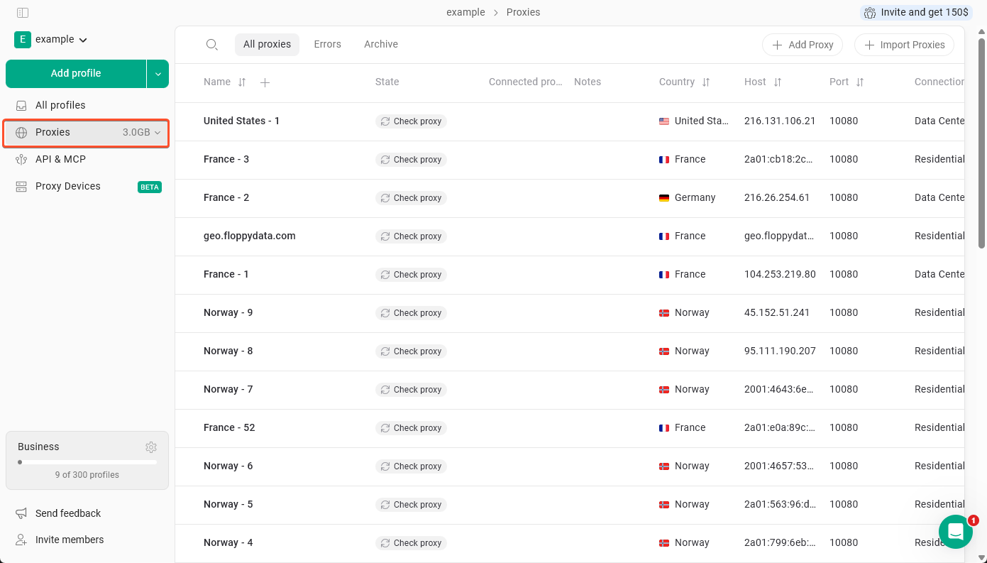 GoLogin Integration Guide with MaskProxy GoLogin proxy configuration interface diagram