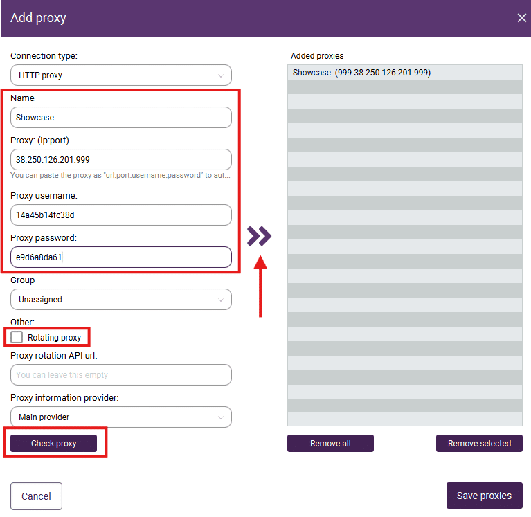 Incogniton proxy configuration interface diagram