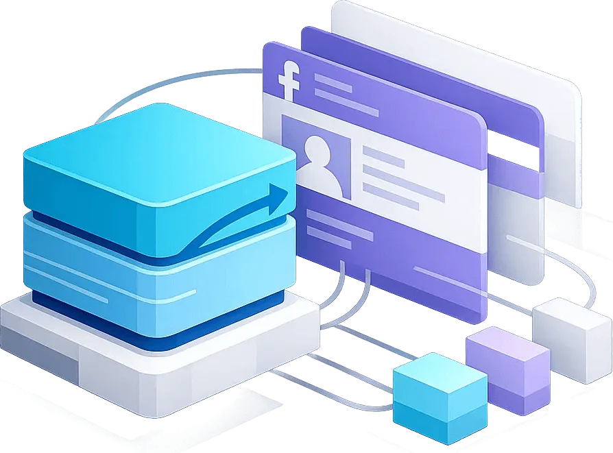 Tableau de bord des proxys Facebook affichant le taux de réussite, la faible latence et le ciblage géographique