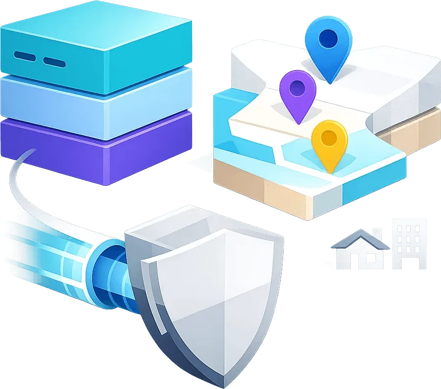 Visual de proxy Gemini que muestra la geolocalización, la rotación IP y sesiones estables