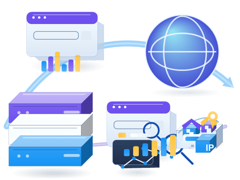 SEO 및 SERP 추적용 프록시 infrastructure illustration