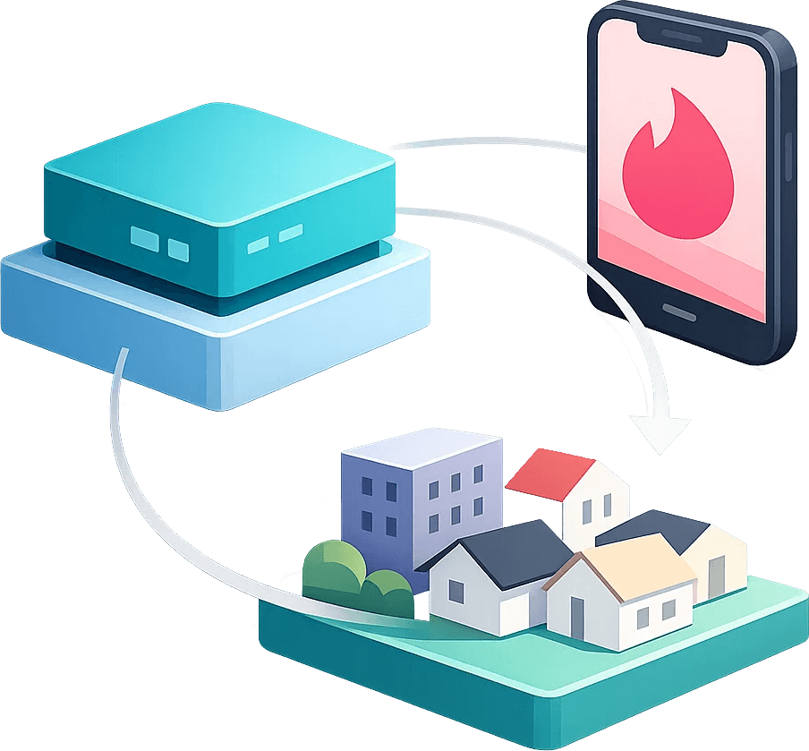 Tinder proxies visual showing residential IP rotation and stable dating sessions