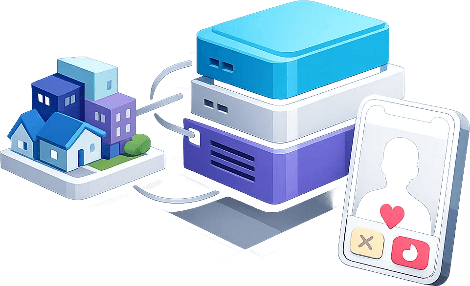 Tinder proxy dashboard preview showing success rate, session stability, and location targeting