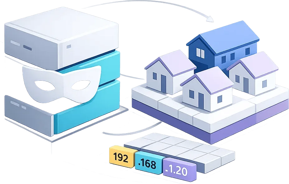 Residential and data center proxy service illustration