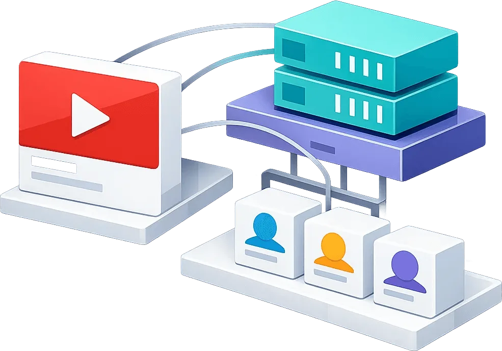 Panel de proxy de YouTube que muestra la tasa de éxito, la latencia y las opciones de geolocalización